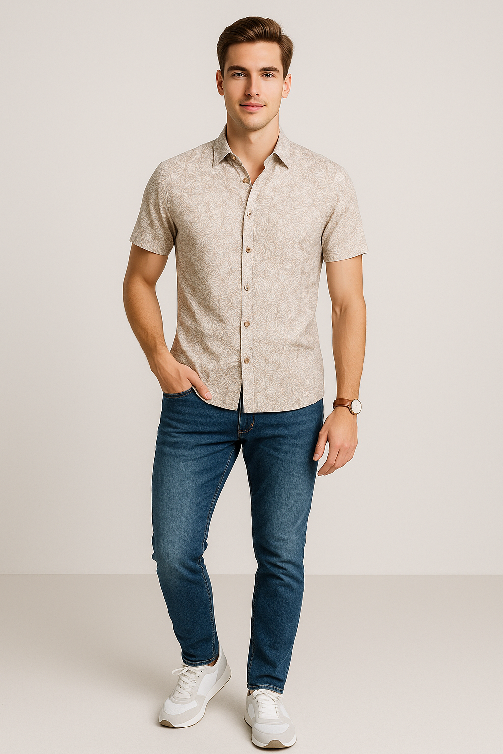 Camisas Para Hombre Estilo Lino B51366 Beige