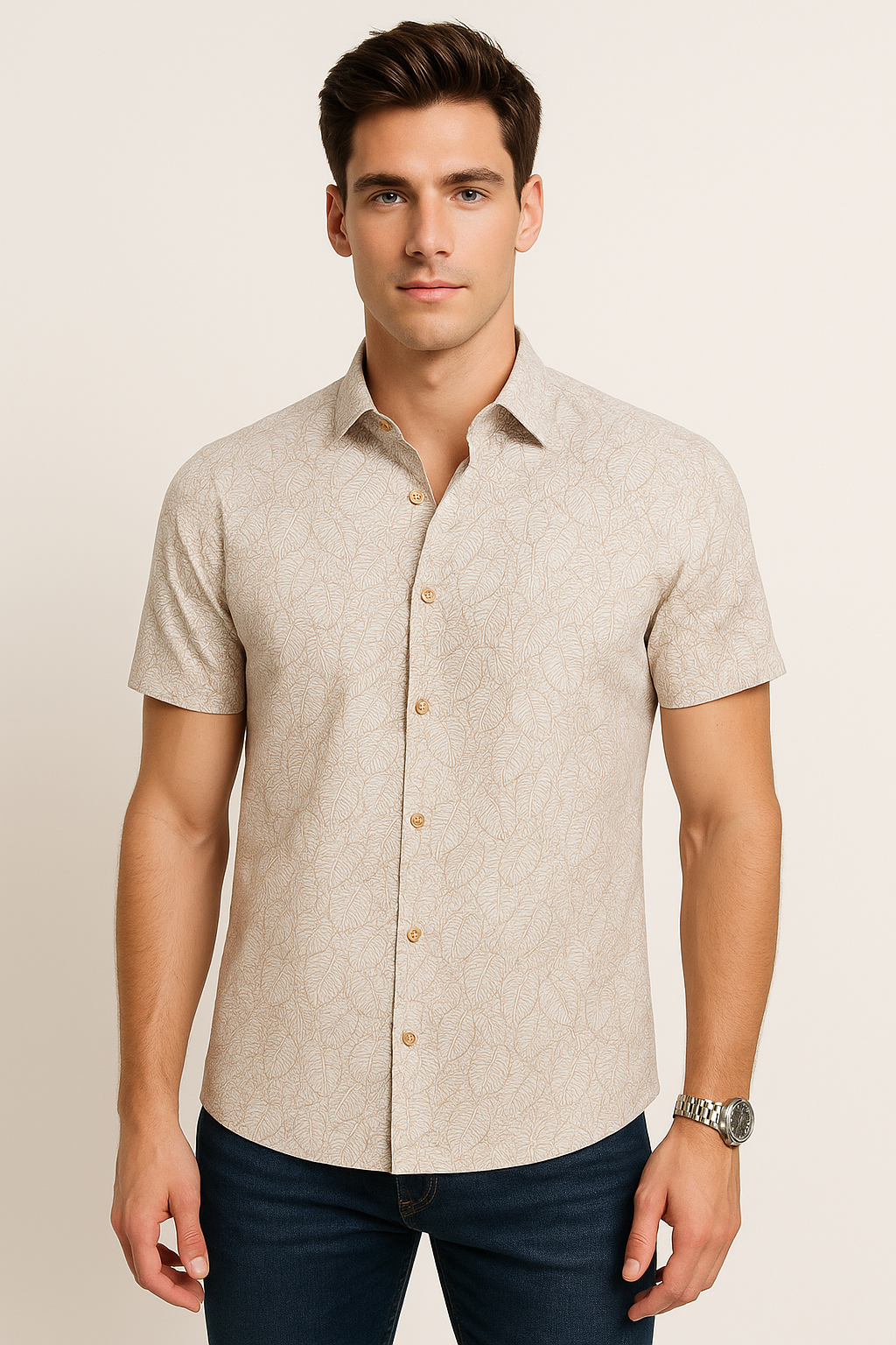 Camisas Para Hombre Estilo Lino B51366 Beige