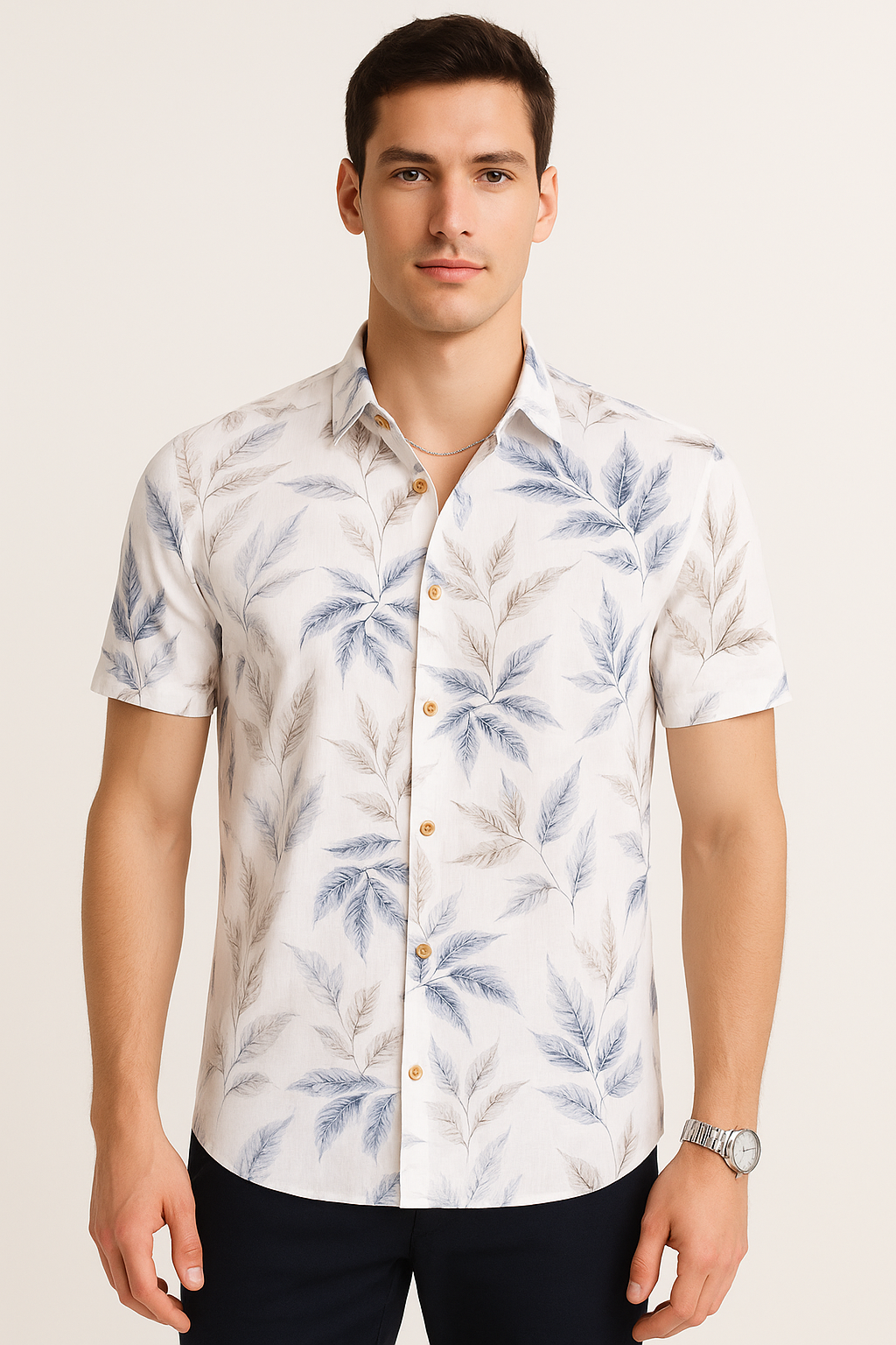 Camisas Para Hombre Estilo Lino B51366 Azul