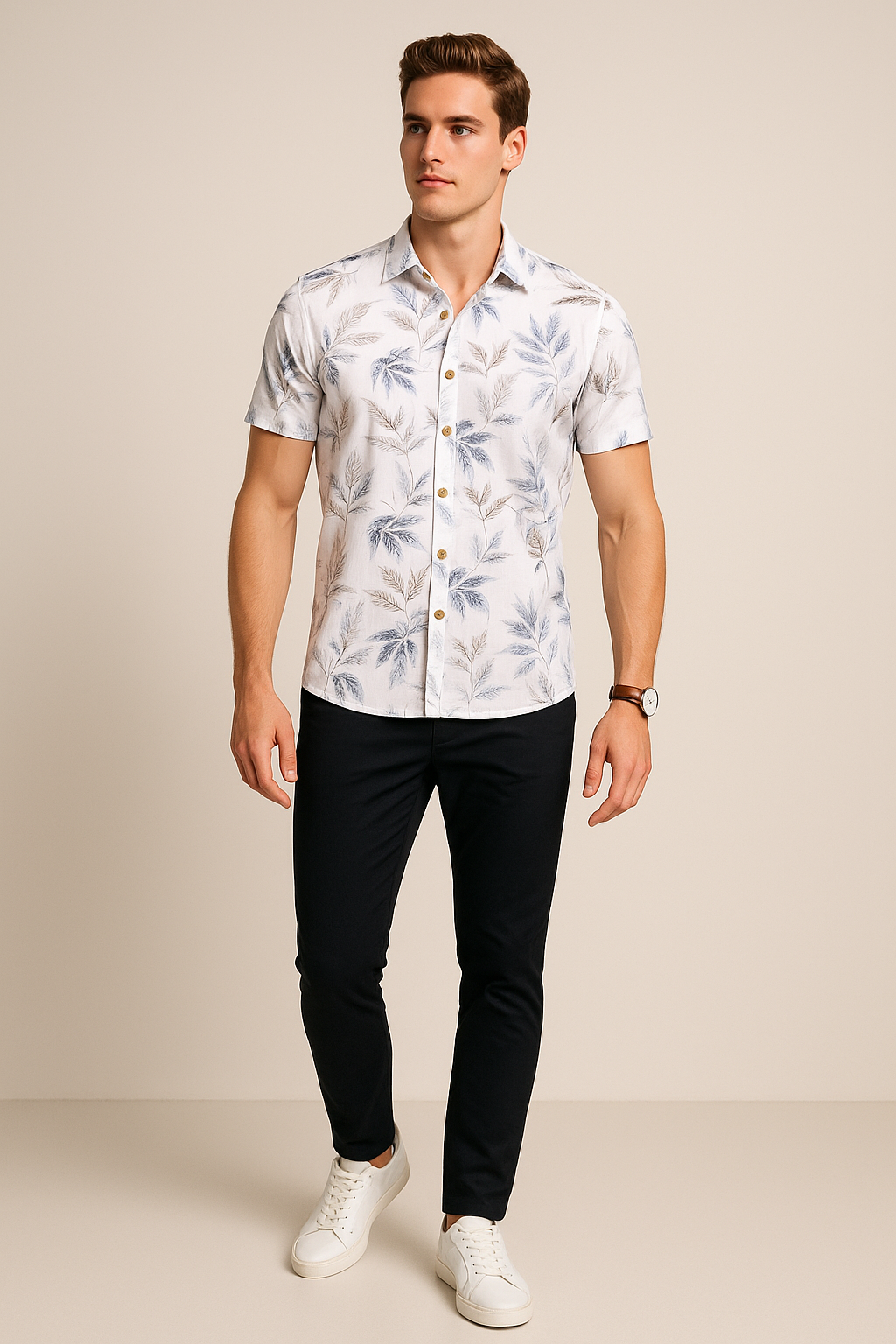 Camisas Para Hombre Estilo Lino B51366 Azul