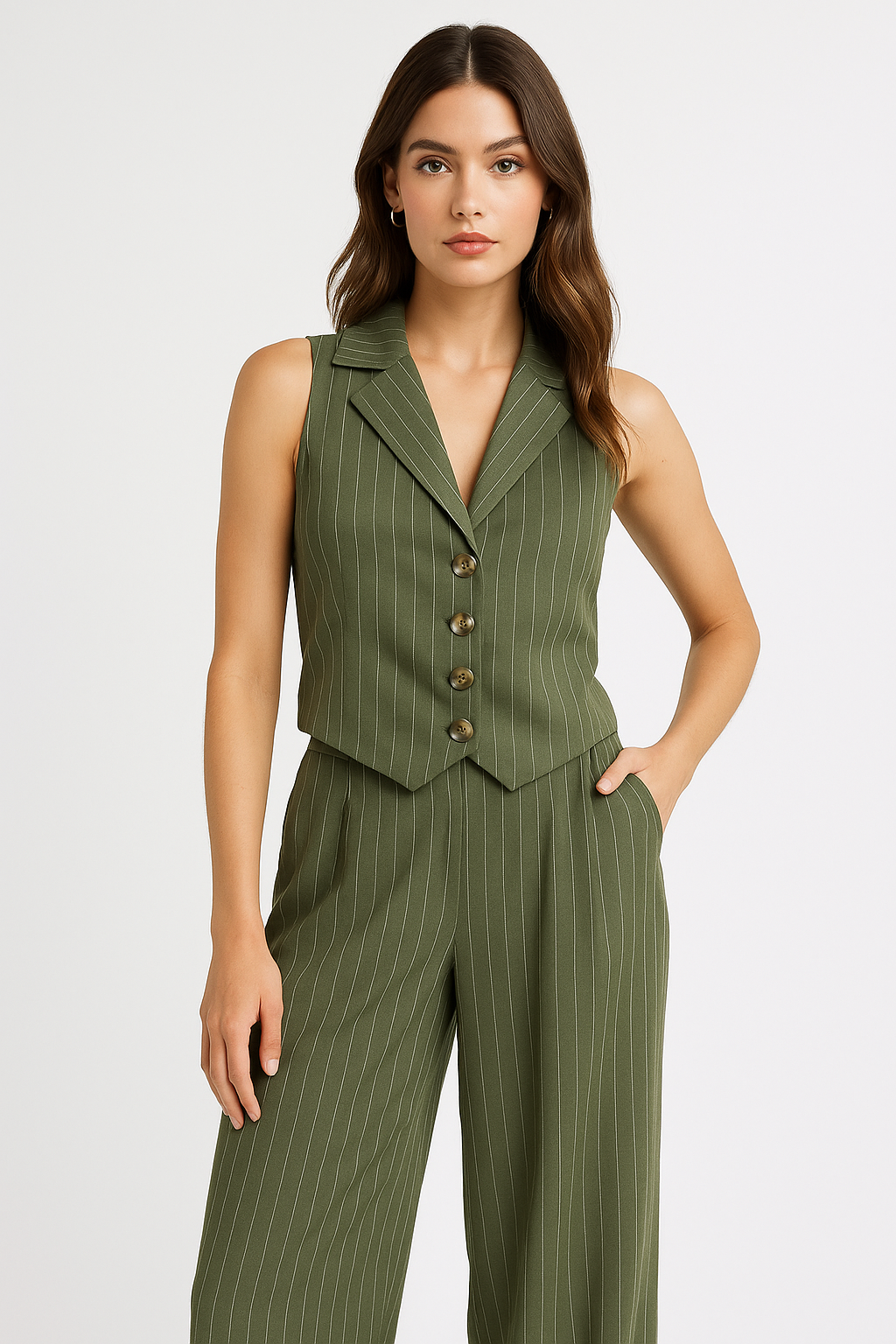 Chalecos Para Mujer De Rayas Estilo Sastrero R53100 Militar