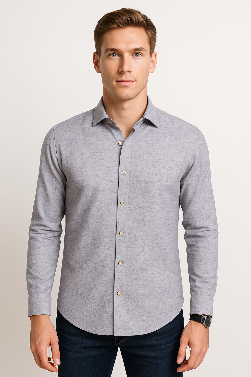 Camisas Para Hombre Tipo Lino Regular Fit B51321 Gris