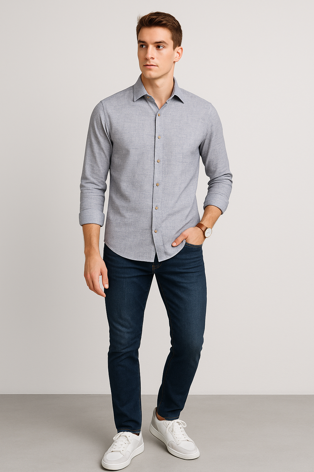 Camisas Para Hombre Tipo Lino Regular Fit B51321 Gris