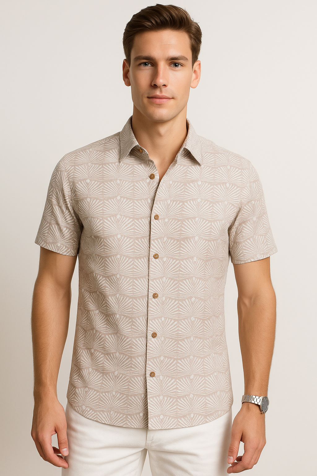 Camisas Para Hombre Estilo Lino B51366 Kaki