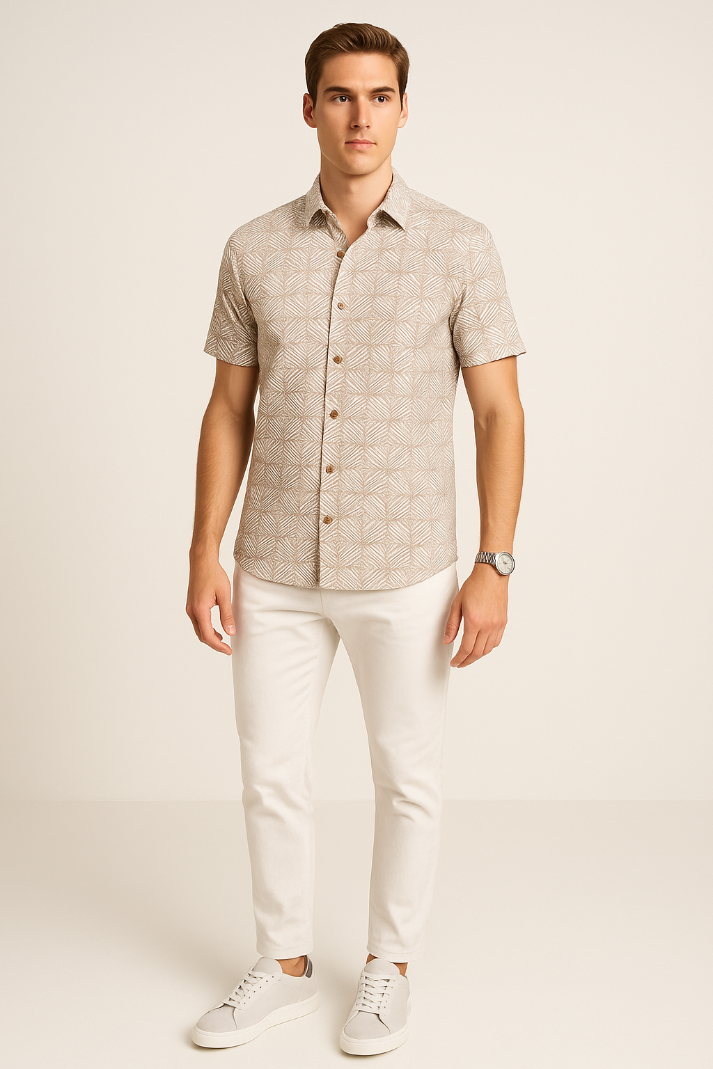 Camisas Para Hombre Estilo Lino B51366 Kaki