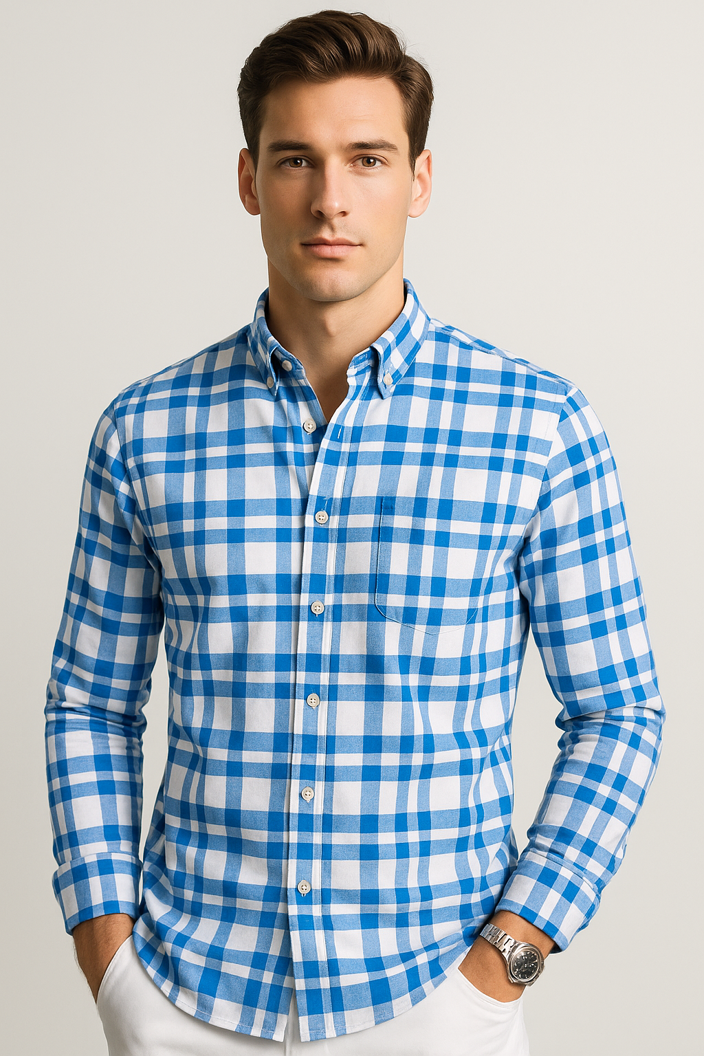 Camisas Para Hombre Regular Fit Oxford B51116 Azul