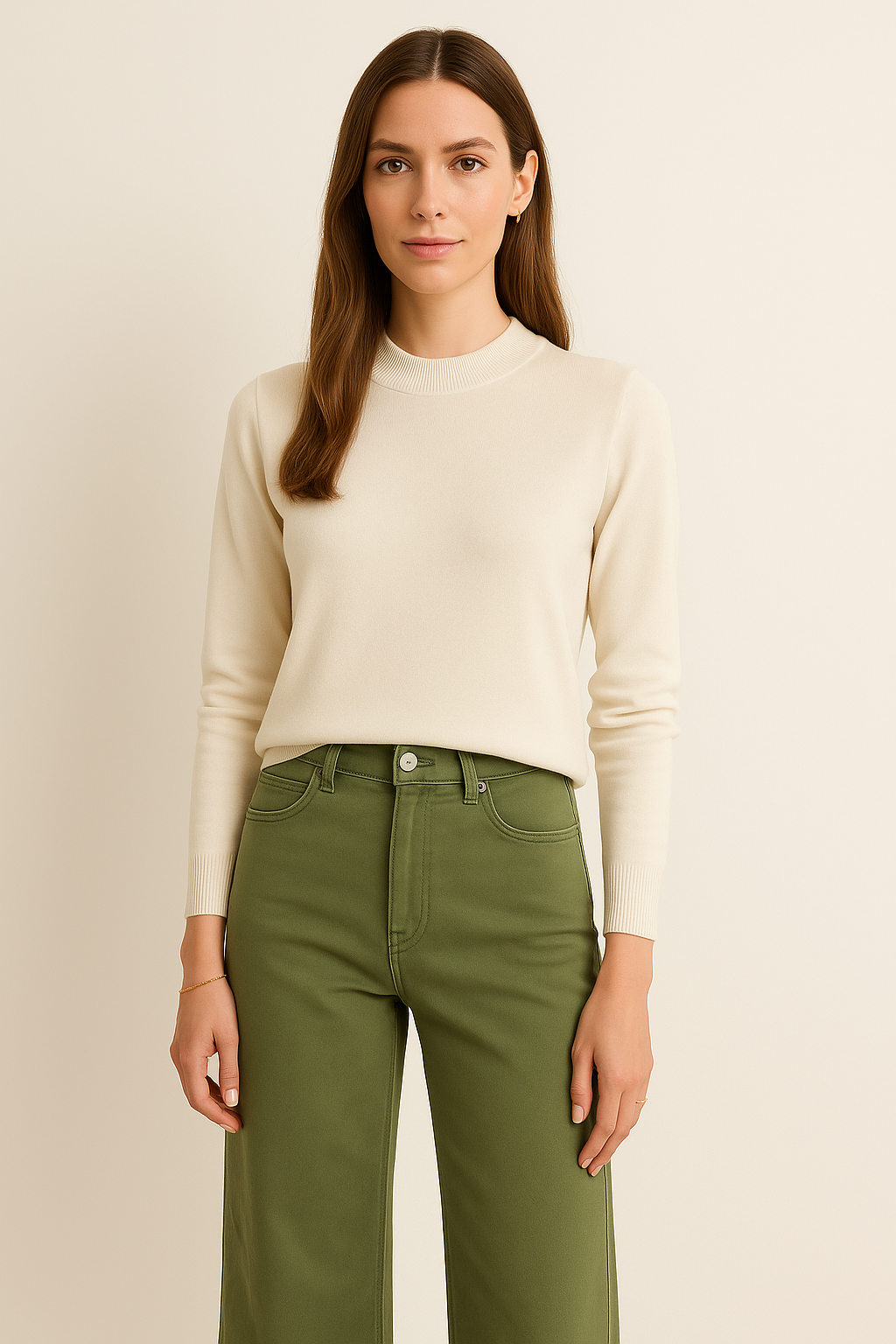 Sueteres Para Mujer Liso De Cuello Alto O43202 Hueso