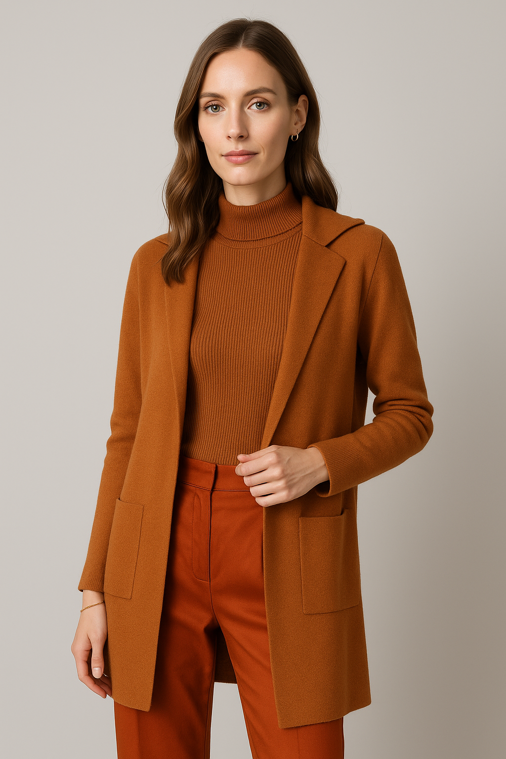 Sueteres Para Mujer Largo Abierto Tipo Gabardina O43205 Ocre