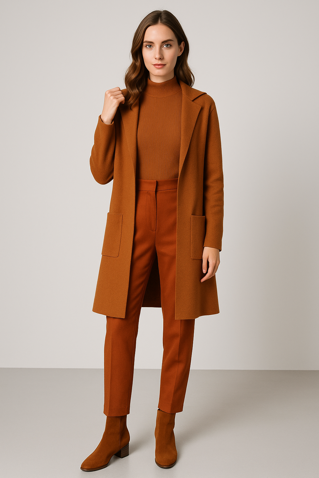 Sueteres Para Mujer Largo Abierto Tipo Gabardina O43205 Ocre