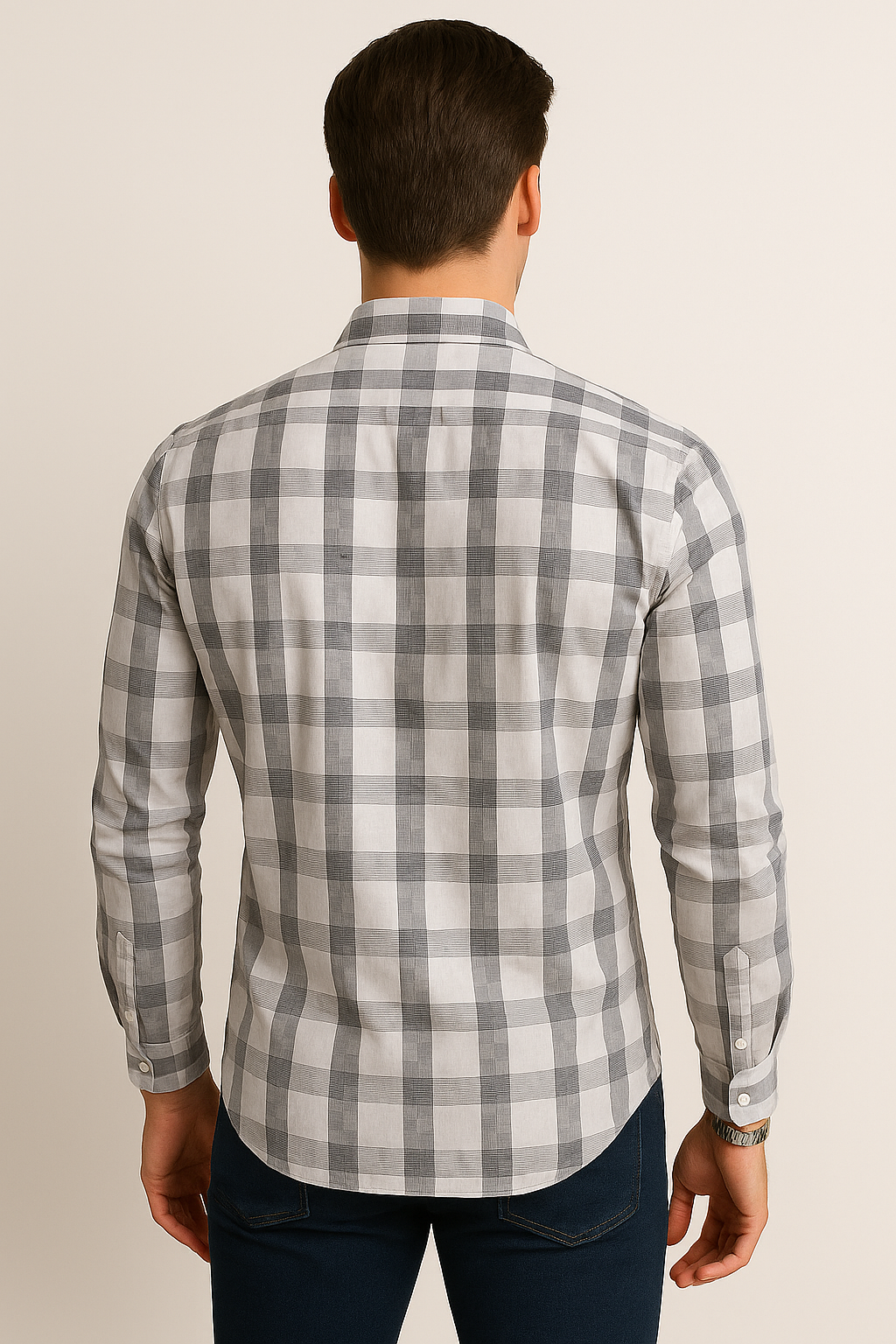 Camisas Para Hombre Manga Larga Bambú Cuadros B51335 Blanco