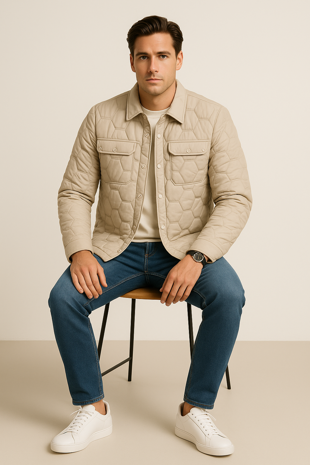 Chamarras Para Hombre Clásica De Invierno Estilo Acolchado D45302 Blanco