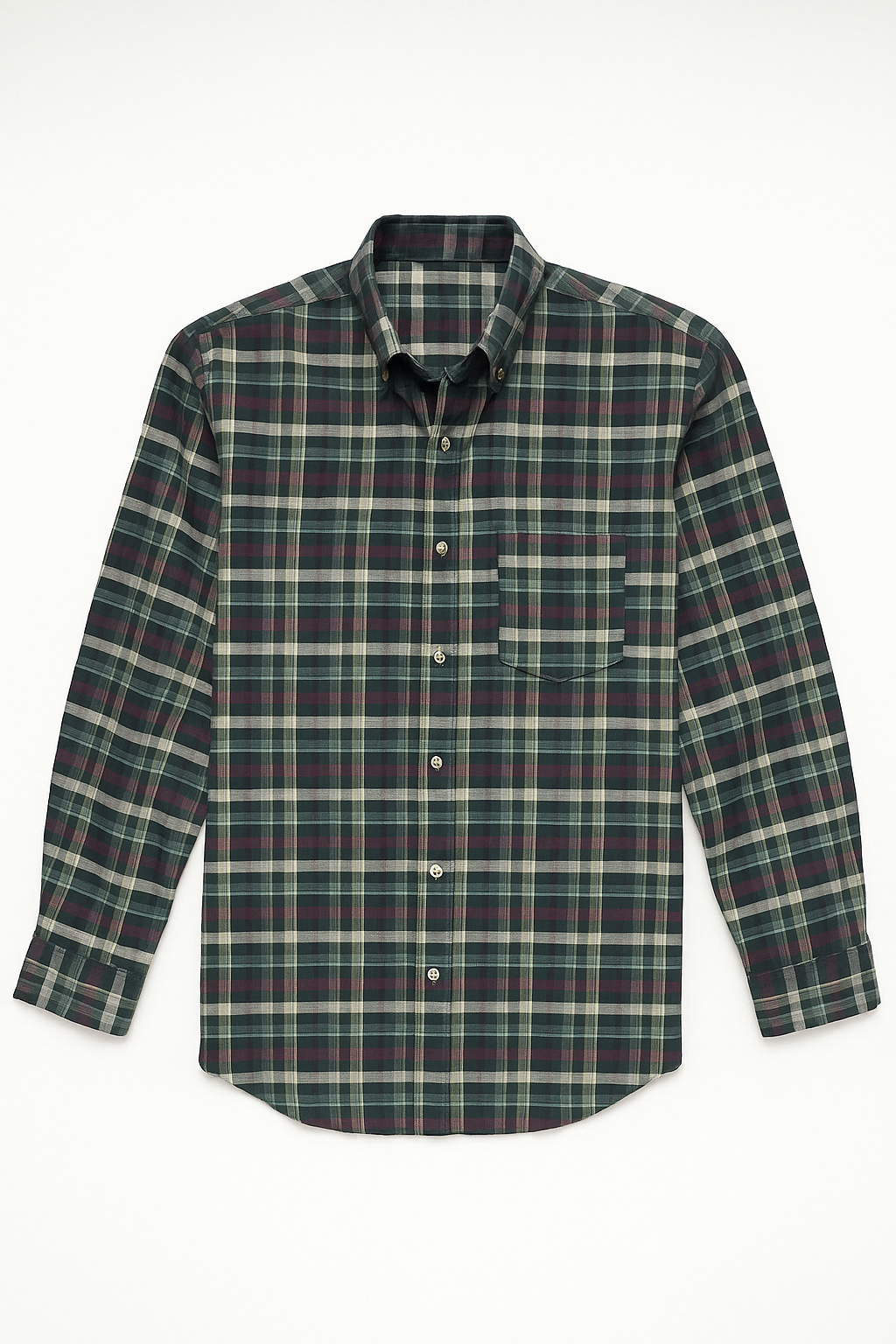 Camisas Para Hombre Clásica De Cuadros Con Textura Ligera B55111 Militar