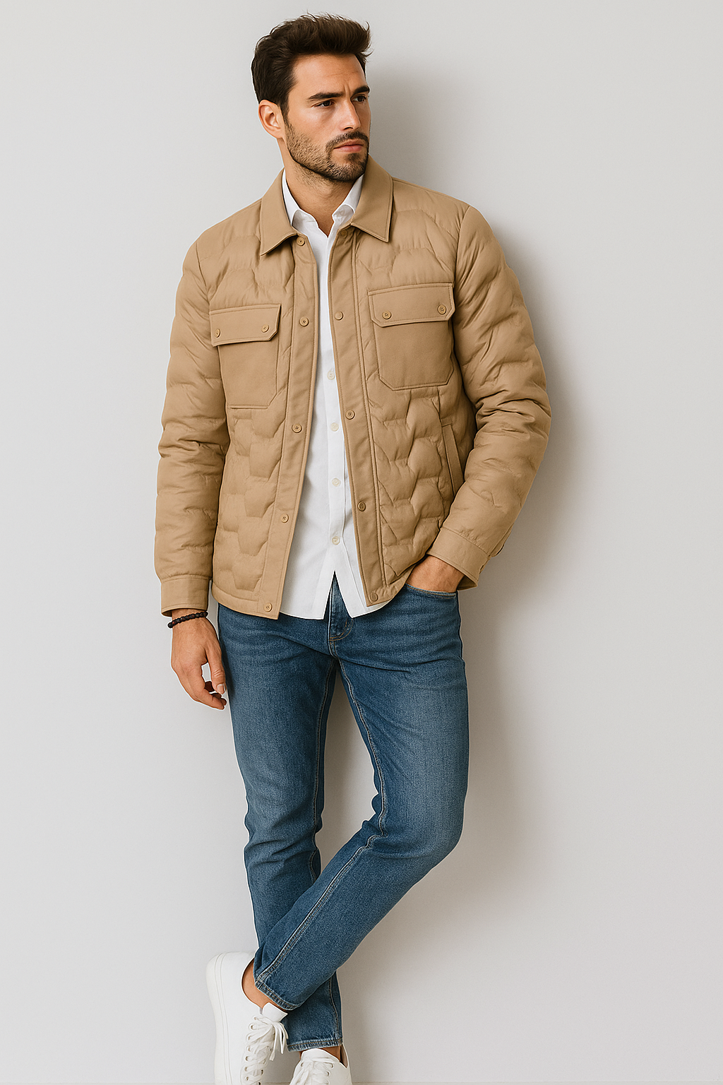 Chamarras Para Hombre Clásica De Invierno Estilo Acolchado D45302 Beige
