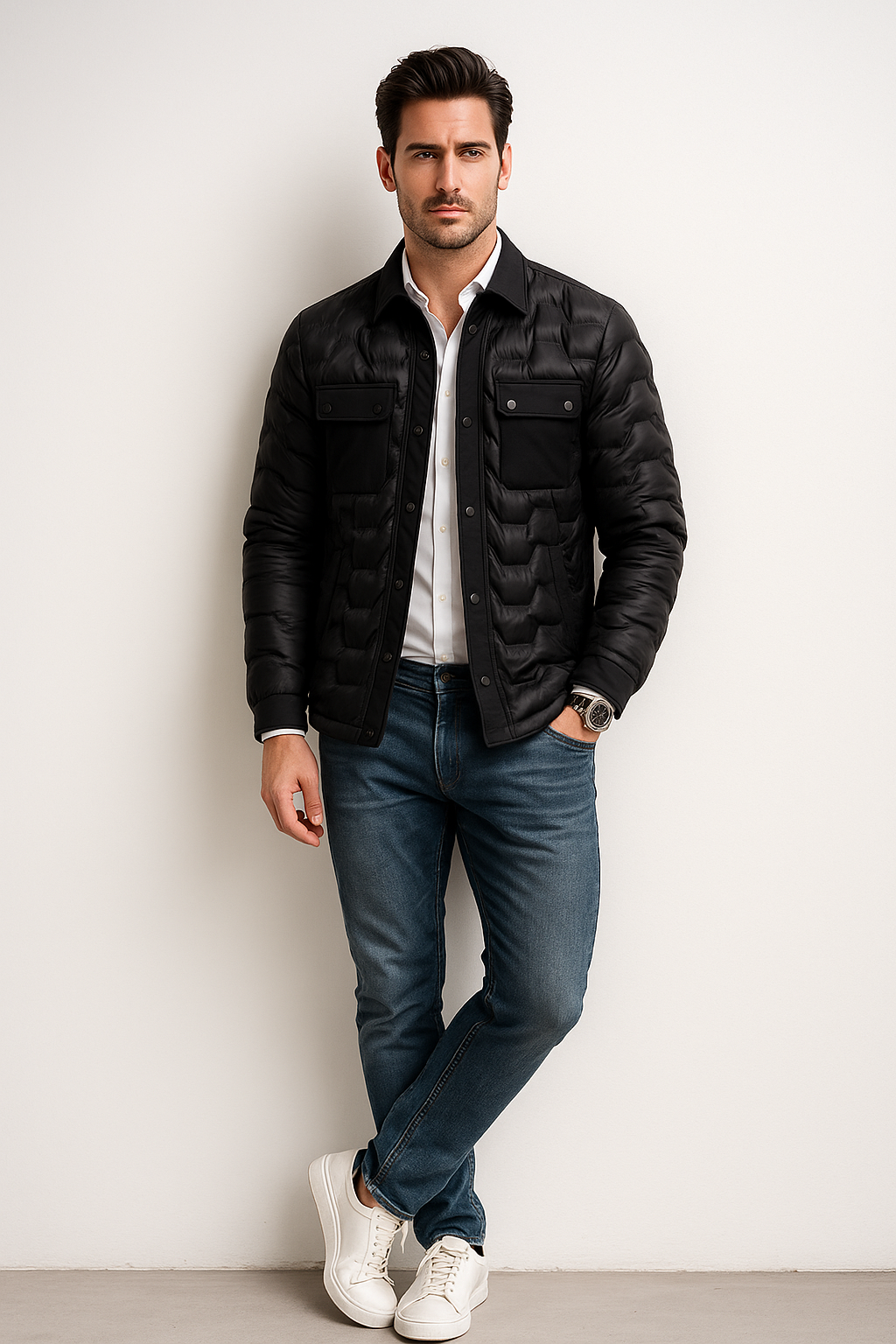 Chamarras Para Hombre Clásica De Invierno Estilo Acolchado D45302 Negro