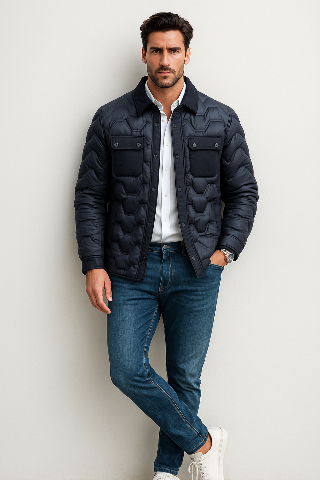 Chamarras Para Hombre Clásica De Invierno Estilo Acolchado D45302 Marino