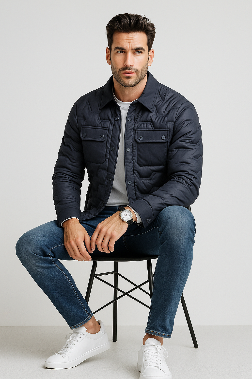 Chamarras Para Hombre Clásica De Invierno Estilo Acolchado D45302 Marino