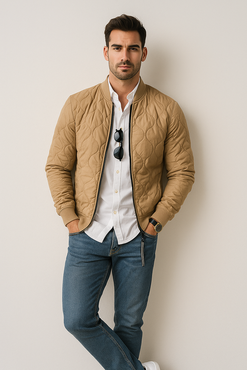 Chamarras Para Hombre De Invierno Estilo Acolchado D45303 Camel