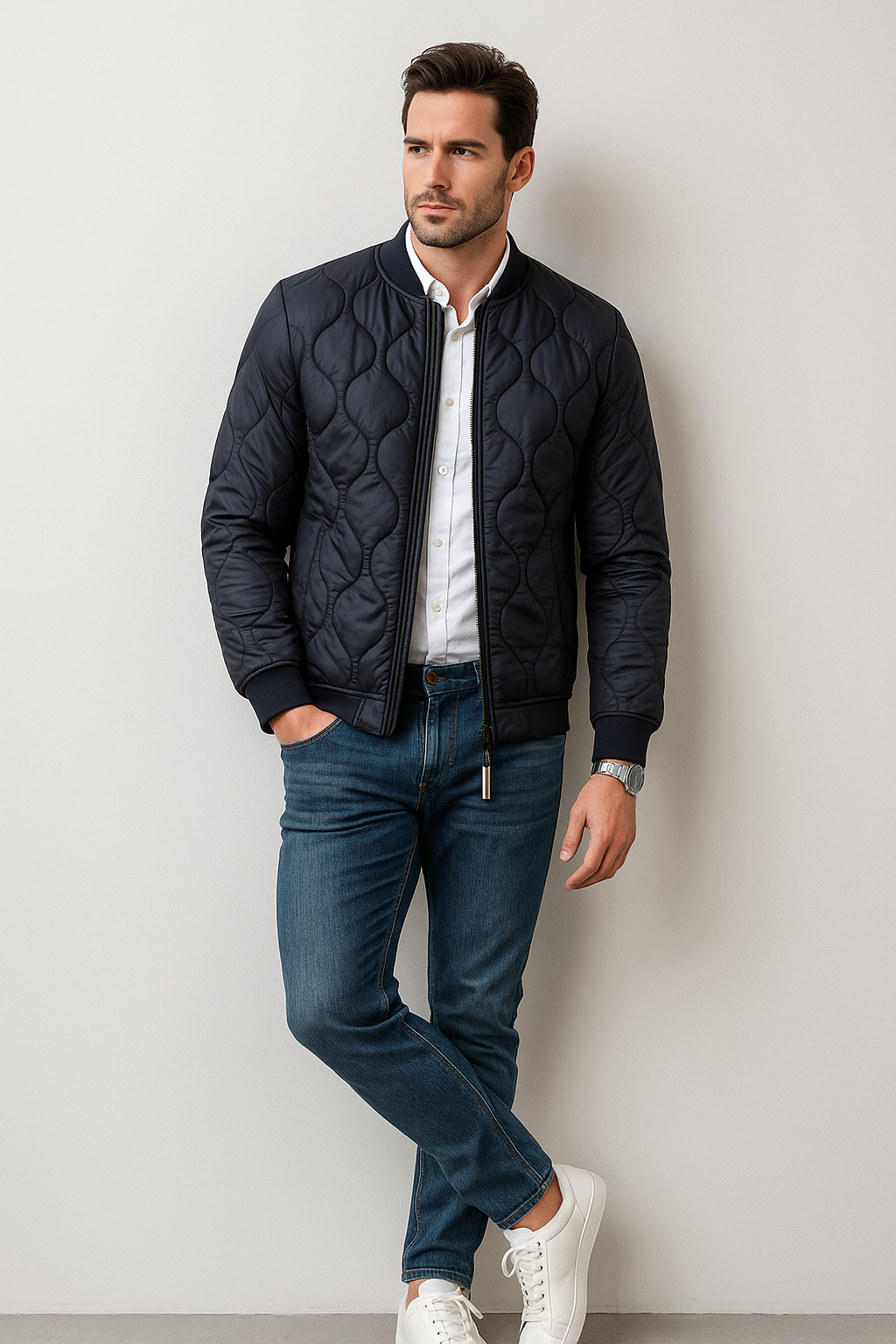 Chamarras Para Hombre De Invierno Estilo Acolchado D45303 Marino