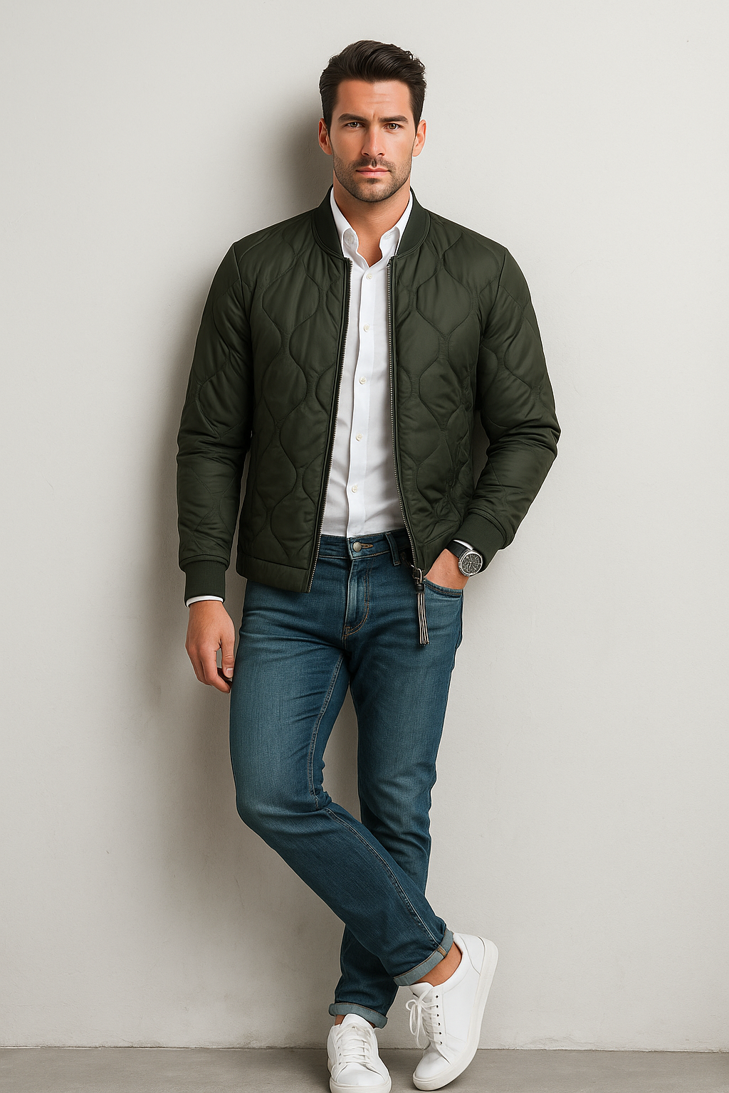 Chamarras Para Hombre De Invierno Estilo Acolchado D45303 Olivo