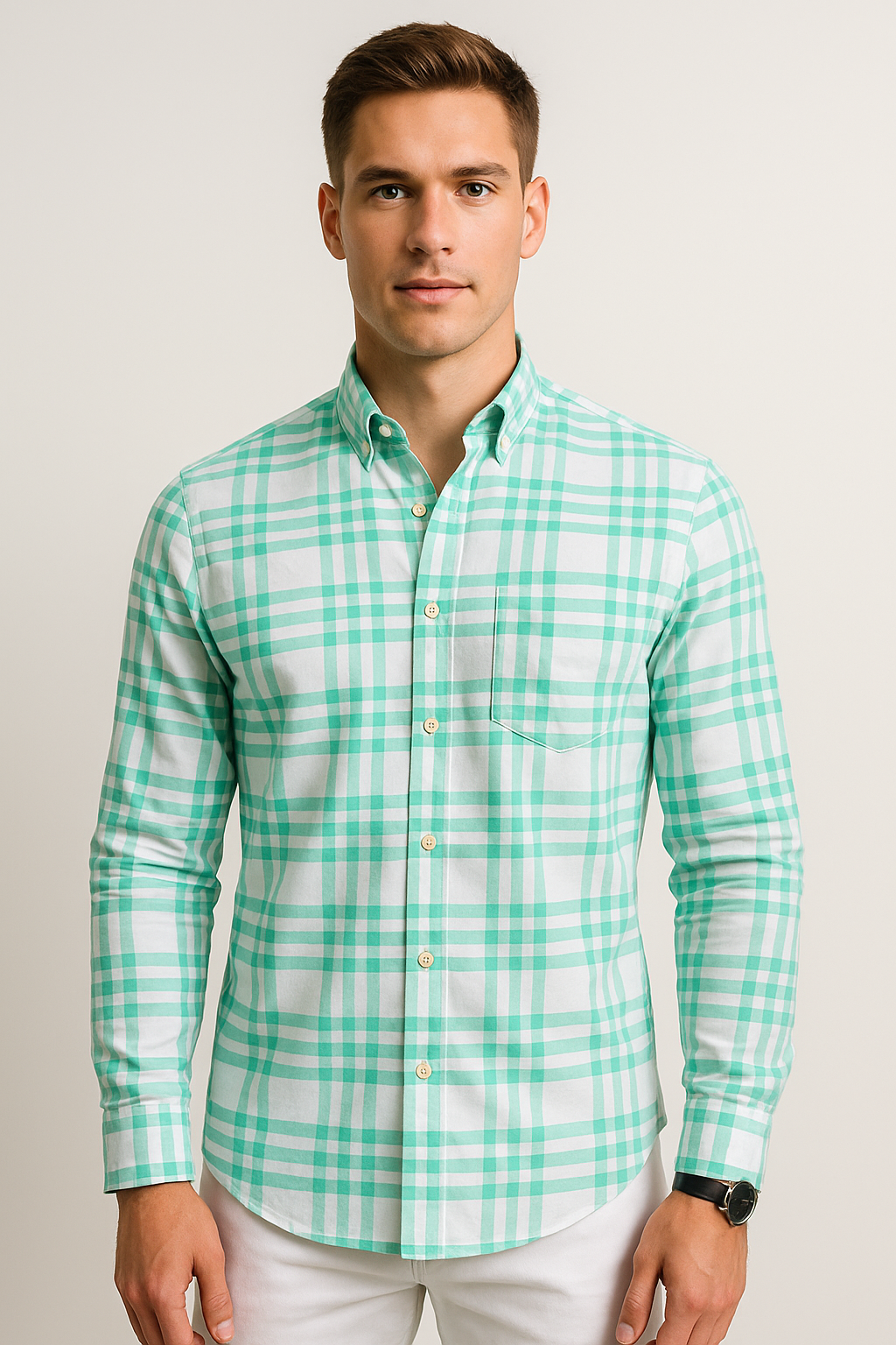 Camisas Para Hombre Regular Fit Oxford B51116 Verde