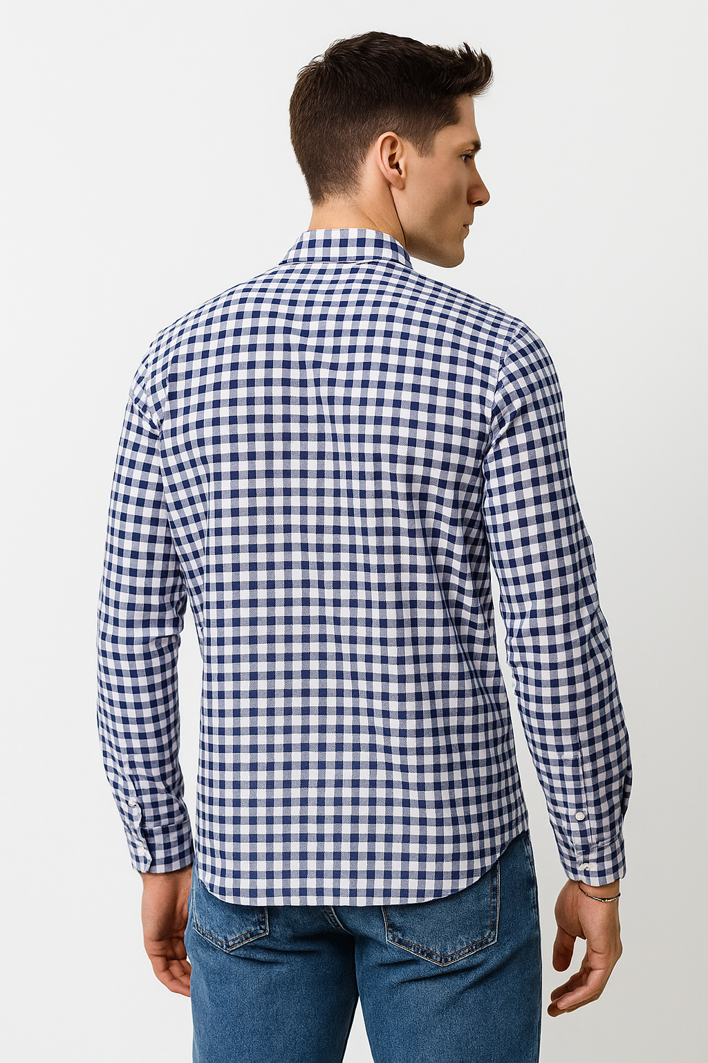 Camisas Para Hombre Estampado De Cuadros Slim Fit B41115 Marino