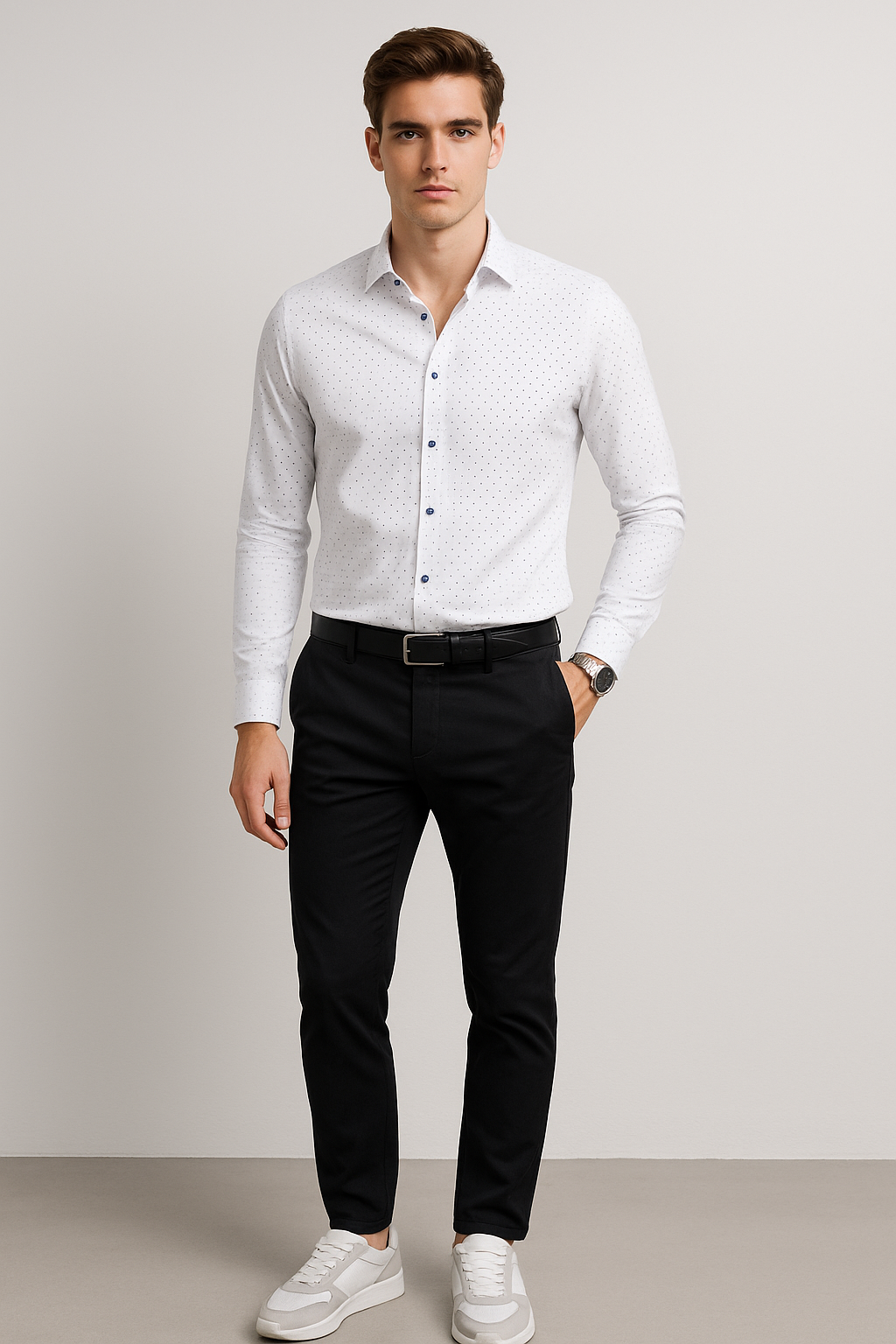 Camisas Para Hombre Slim Fit Microestampado B51315 Blanco