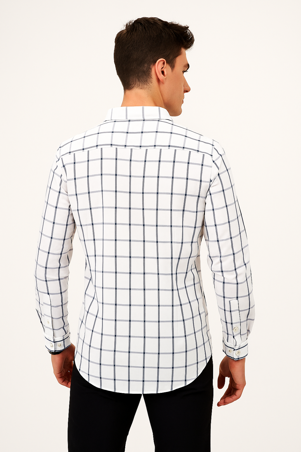 Camisas Para Hombre Manga Larga Cuadros B45206 Blanco