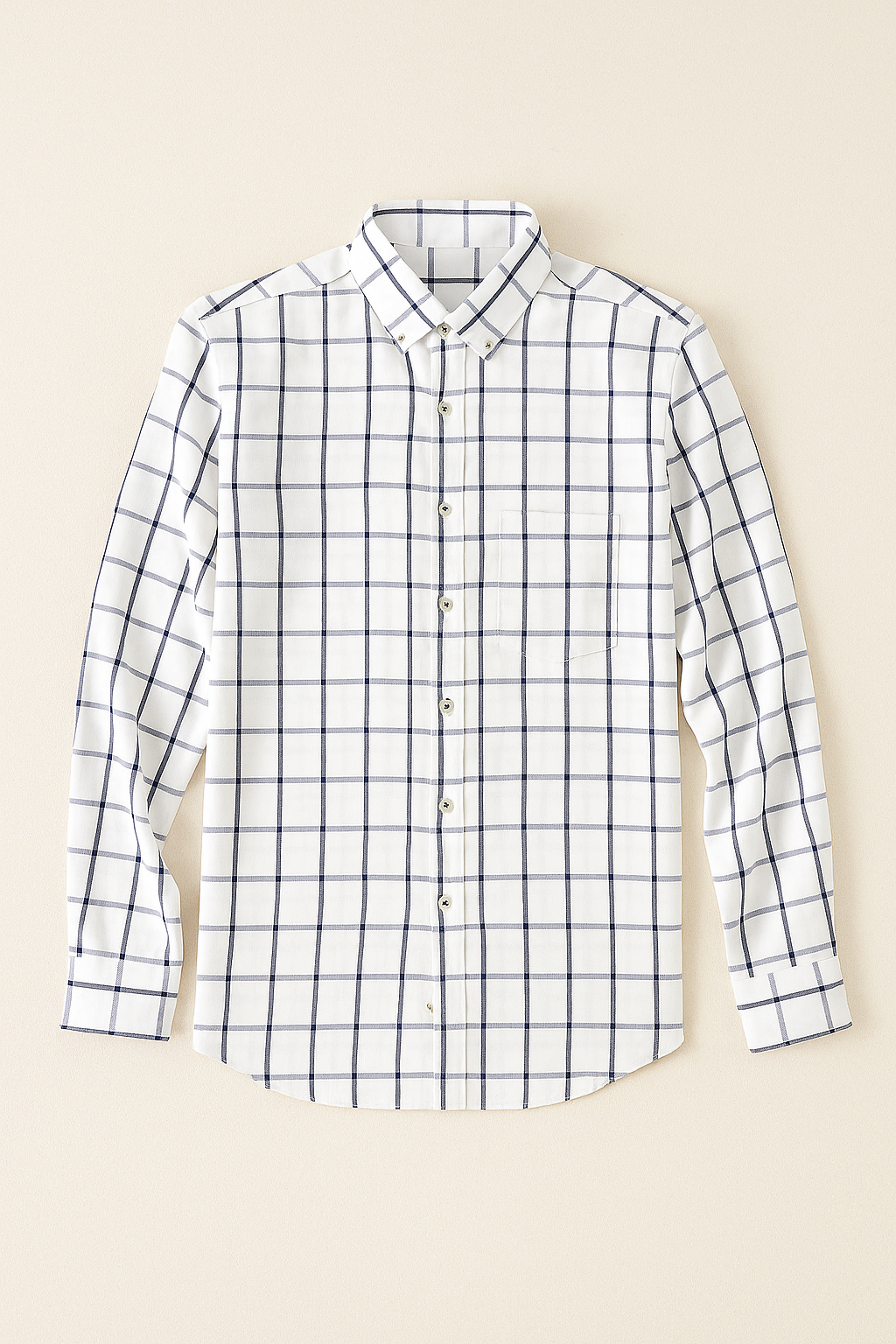 Camisas Para Hombre Manga Larga Cuadros B45206 Blanco