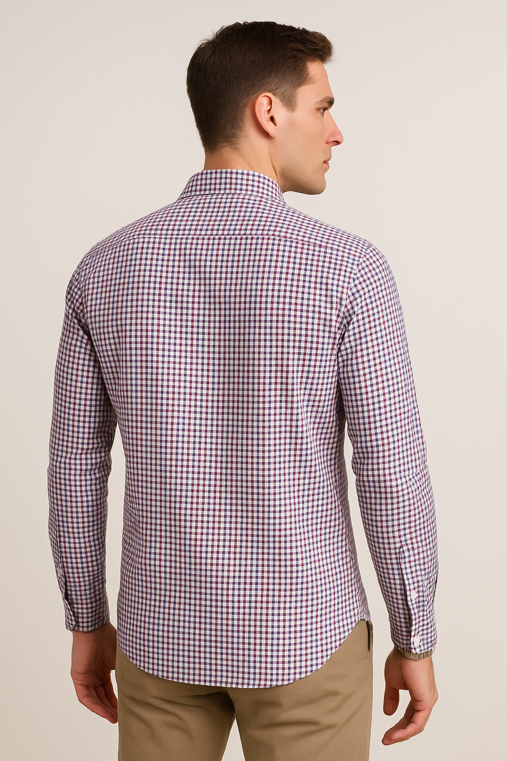 Camisas Para Hombre Manga Larga Micro Cuadros B45212 Vino