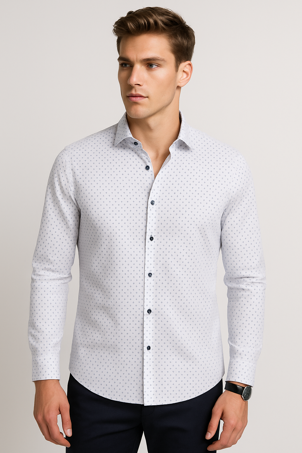 Camisas Para Hombre Slim Fit Microcuadros B51313 Blanco