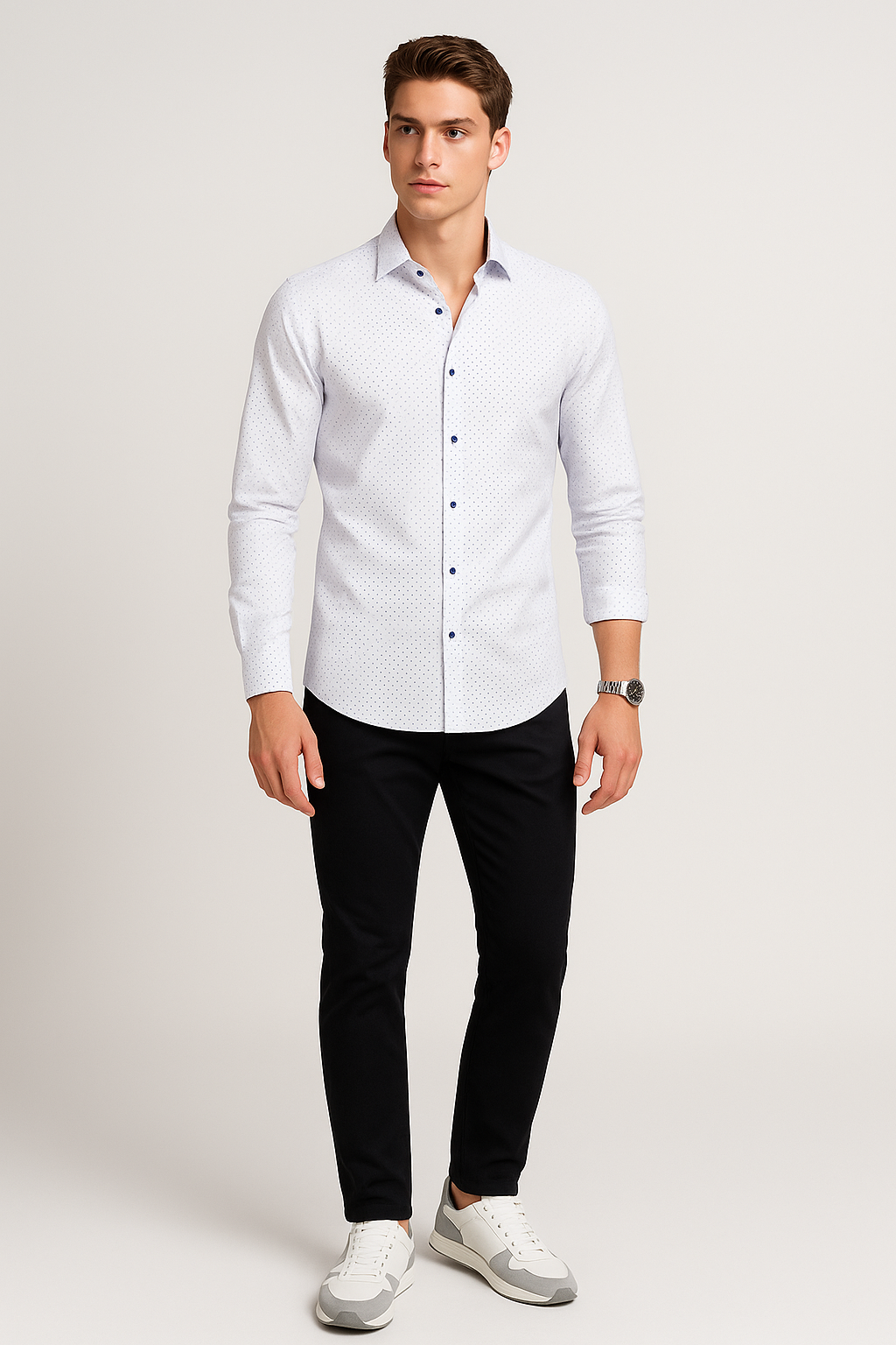 Camisas Para Hombre Slim Fit Microcuadros B51313 Blanco