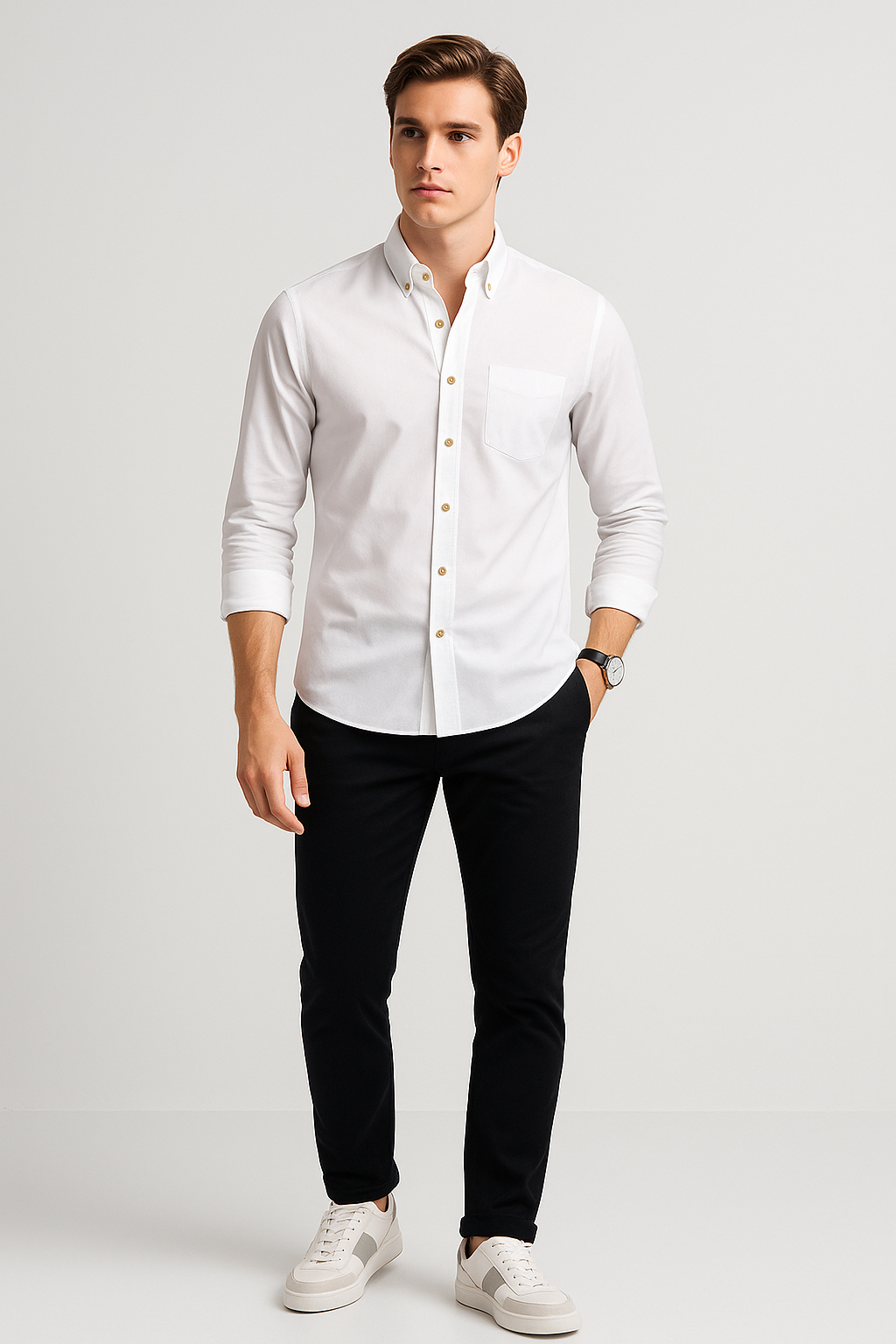 Camisas Para Hombre Regular Fit Dobby B51102 Blanco