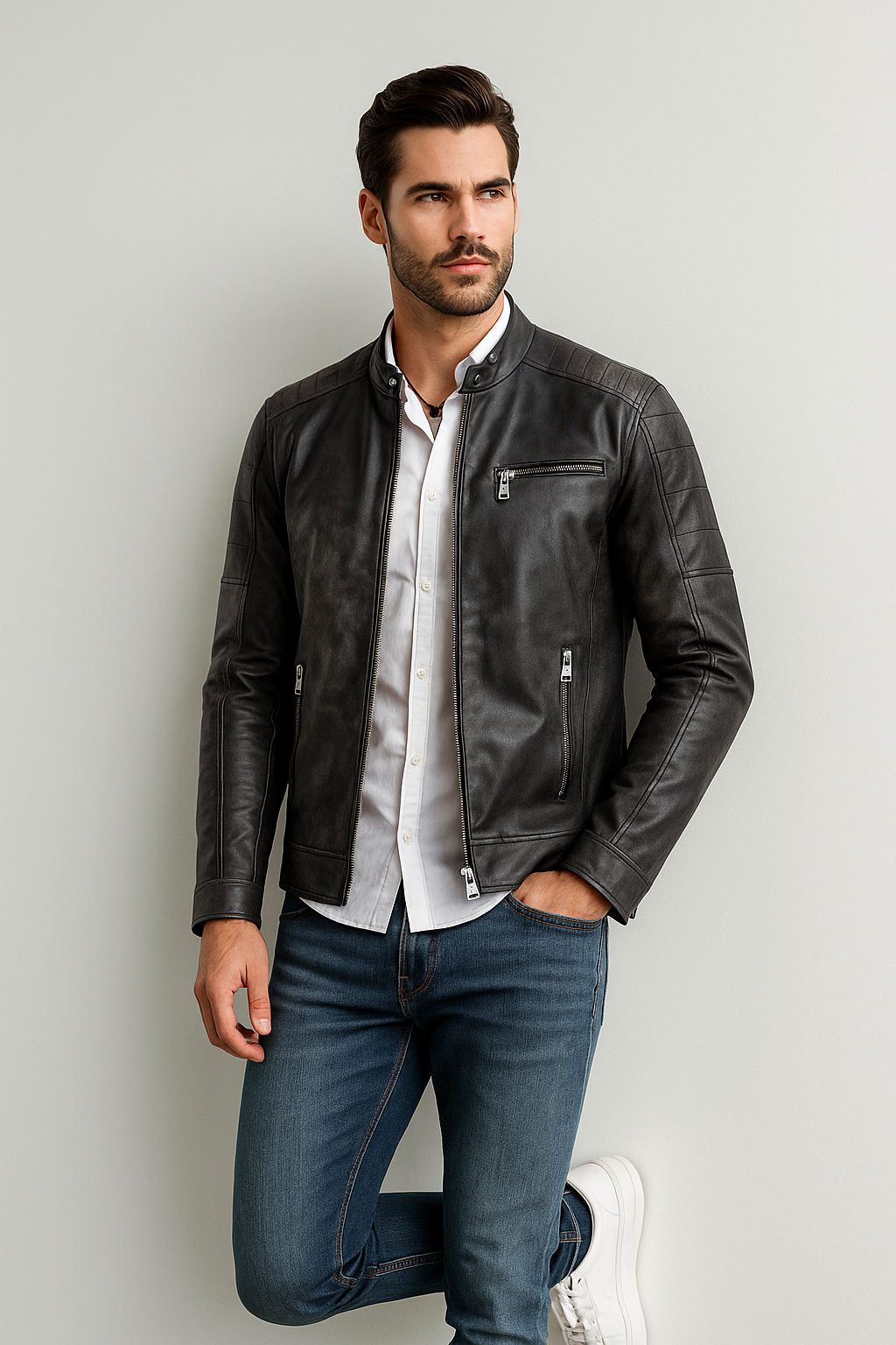 Chamarras Para Hombre Biker Tipo Piel D45308 Gris