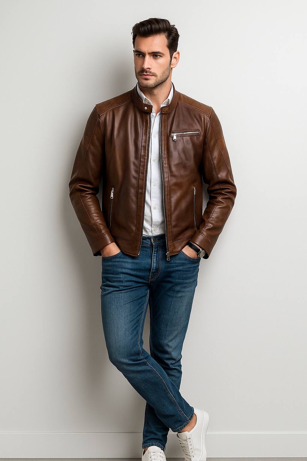 Chamarras Para Hombre Biker Tipo Piel D45308 Cafe