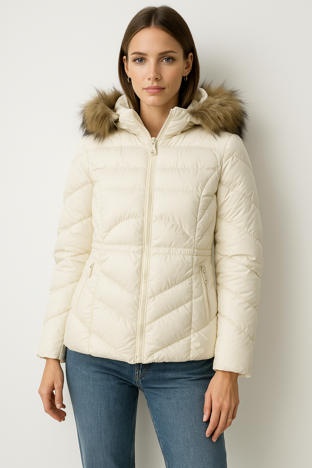 Chamarras Para Mujer Acolchada Con Capucha Q33200 Crema