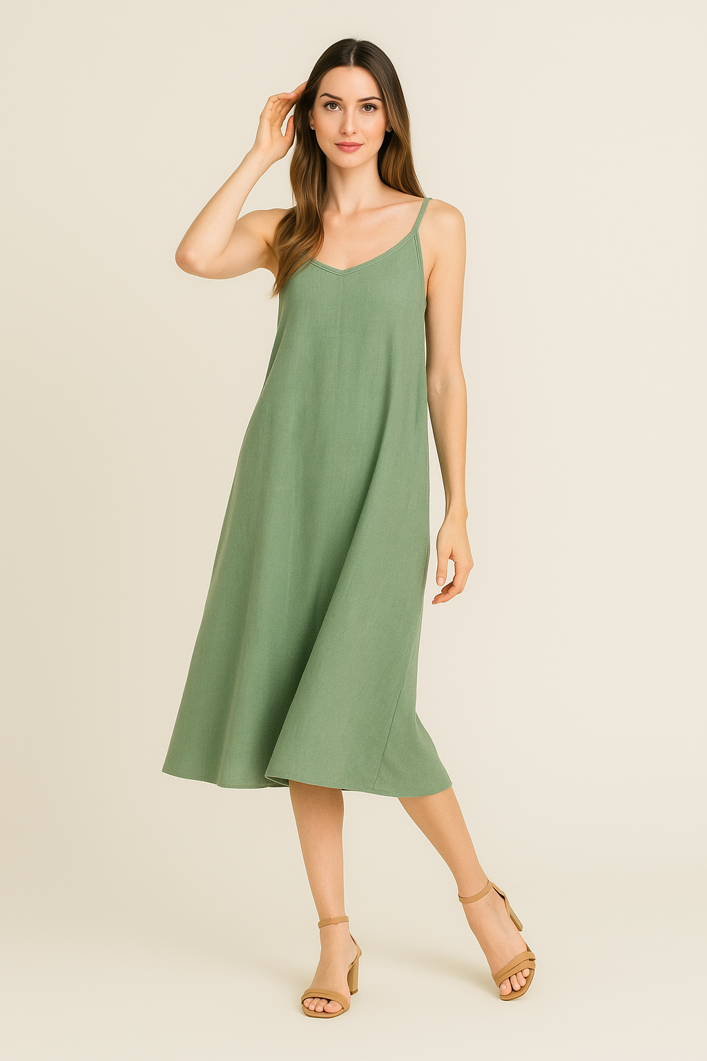 Vestidos Para Mujer Largo Amplio De Tirantes S51120 Sage