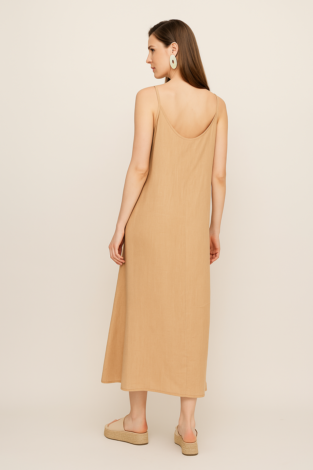 Vestidos Para Mujer Largo Amplio De Tirantes S51120 Camel
