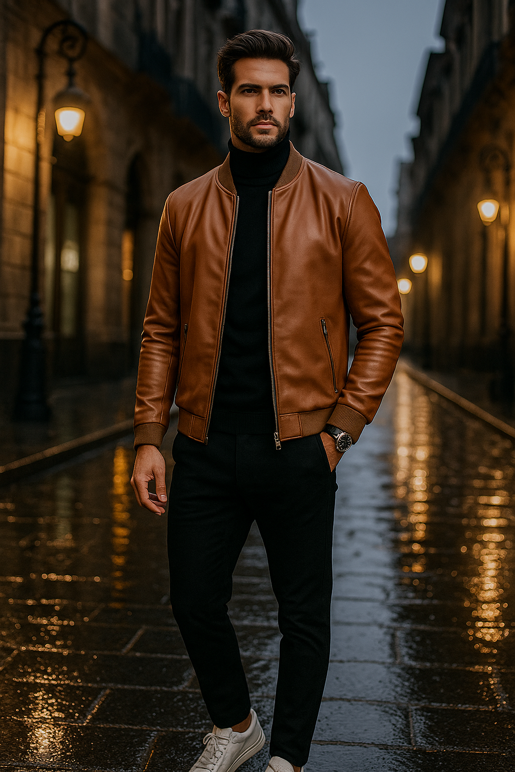 Chamarras Para Hombre Bomber Tipo Piel Cierre Frontal D45306 Camel