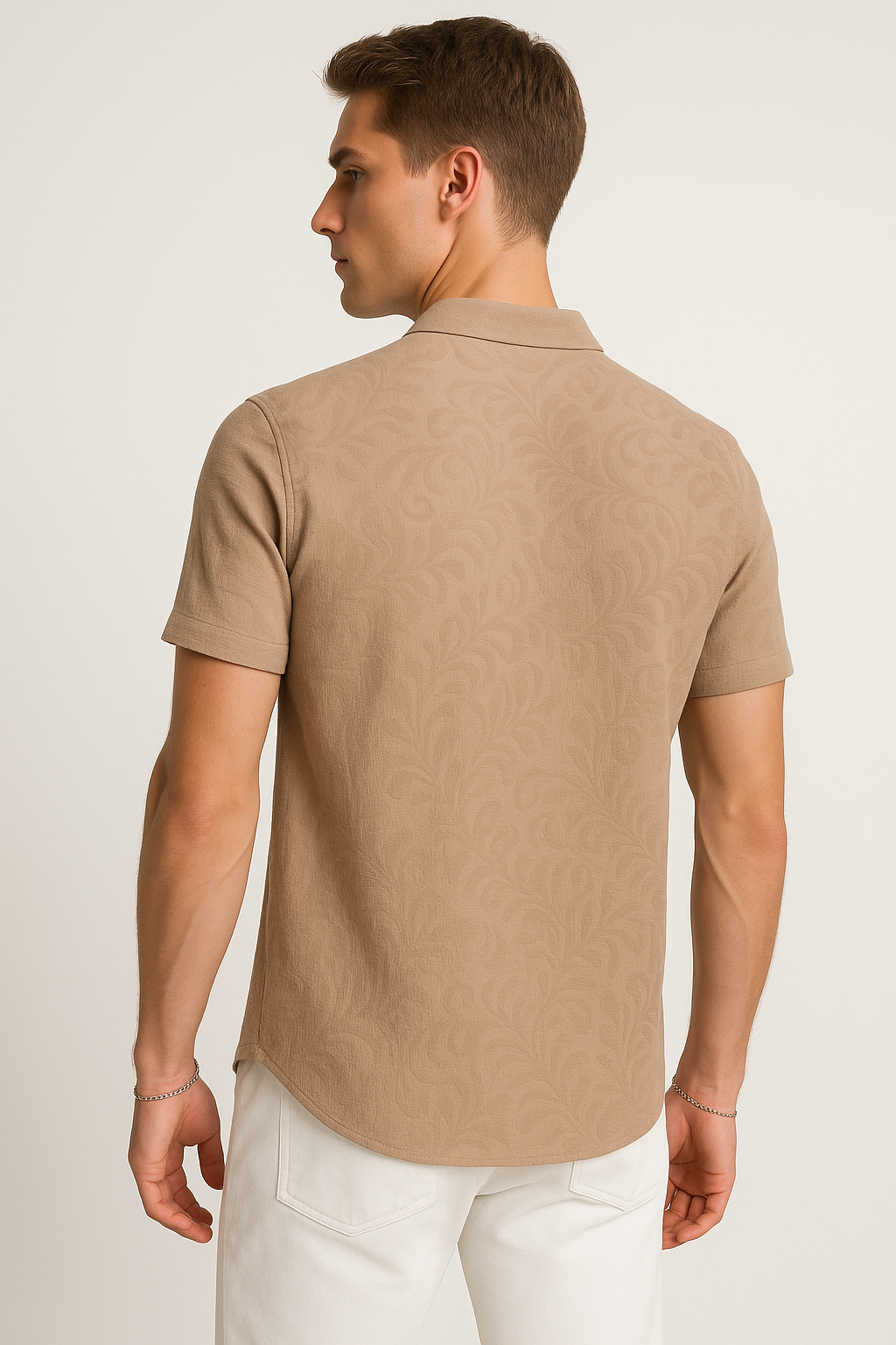 Camisas Para Hombre Tipo Lino Jacquard B51374 Kaki