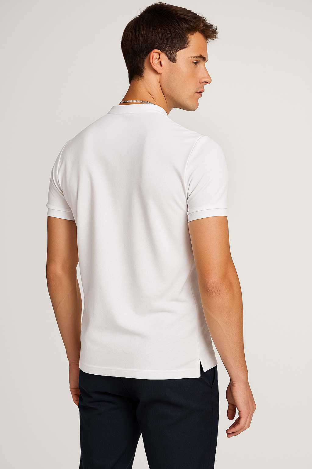 Playeras Polo Para Hombre De Manga Corta Lisa Basica Con Logo Bordado Cuello Mao Slim Fit APCMAB Blanco