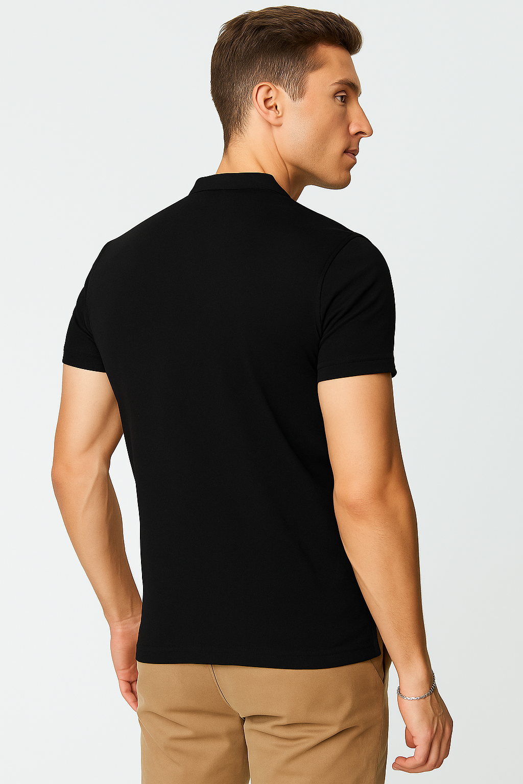 Playeras Polo Para Hombre De Manga Corta Lisa Basica Con Logo Bordado Cuello Mao Slim Fit APCMAB Negro