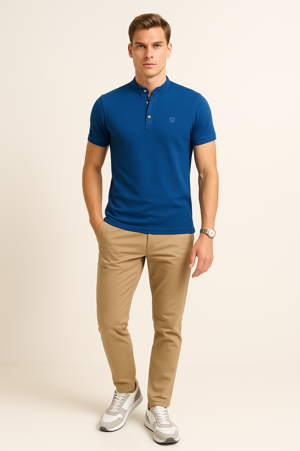 Playeras Polo Para Hombre De Manga Corta Lisa Basica Con Logo Bordado Cuello Mao Slim Fit APCMAB Petroleo