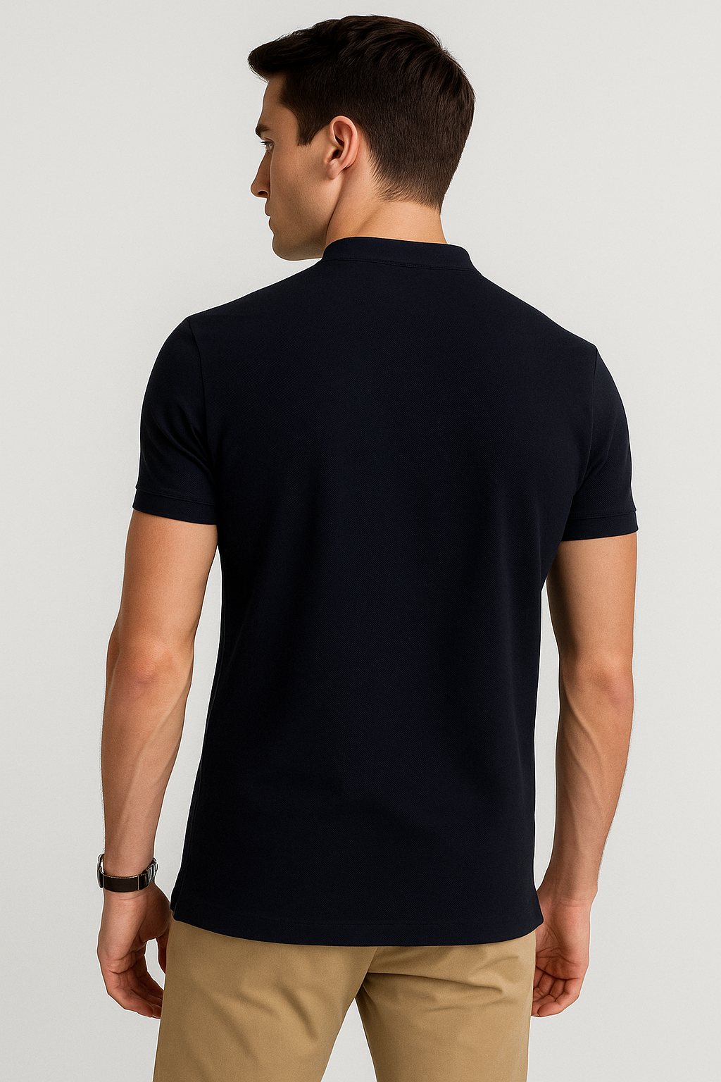 Playeras Polo Para Hombre De Manga Corta Lisa Basica Con Logo Bordado Cuello Mao Slim Fit APCMAB Marino