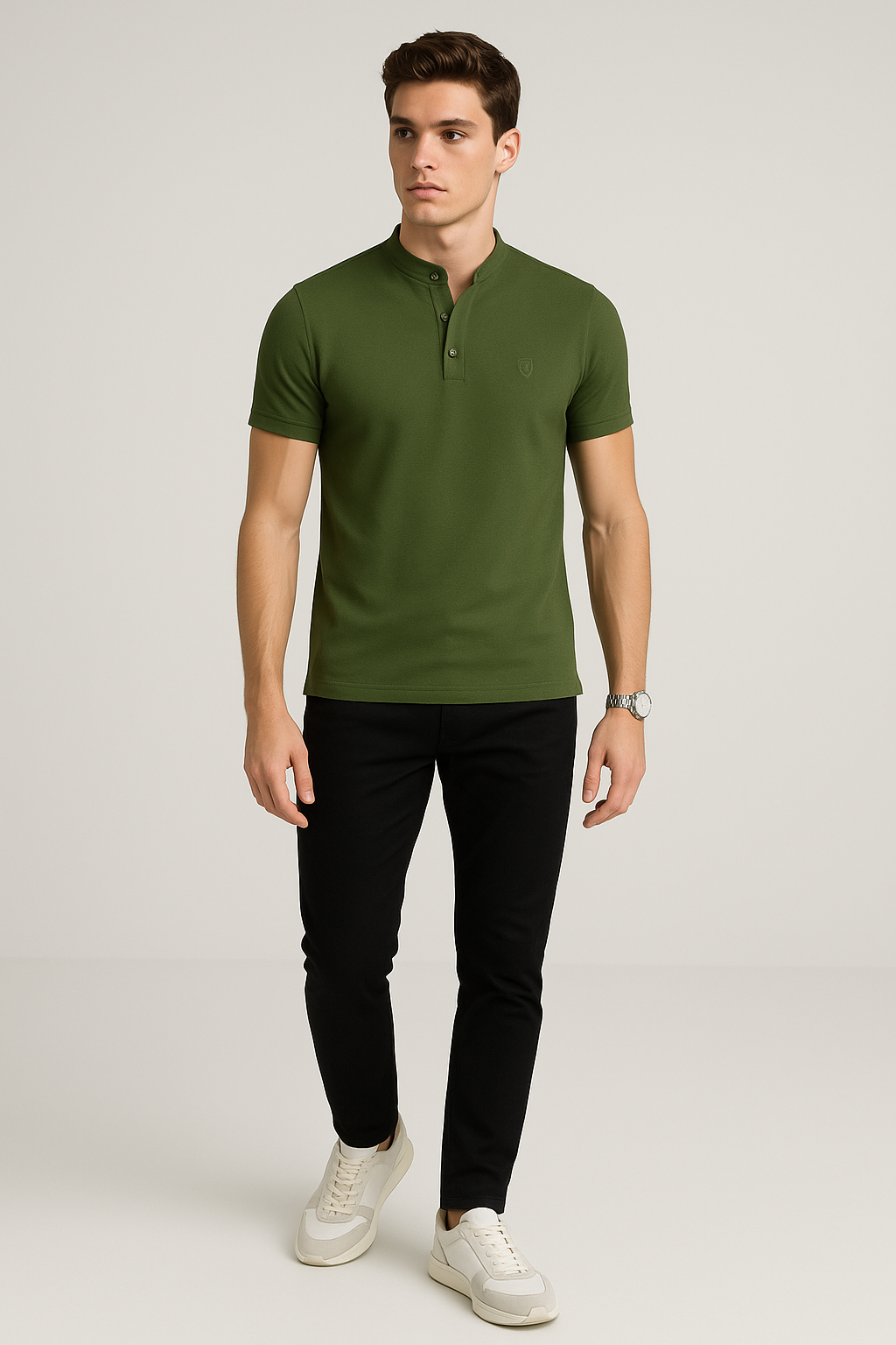 Playeras Polo Para Hombre Cuello Mao Bordado APCMAB Olivo