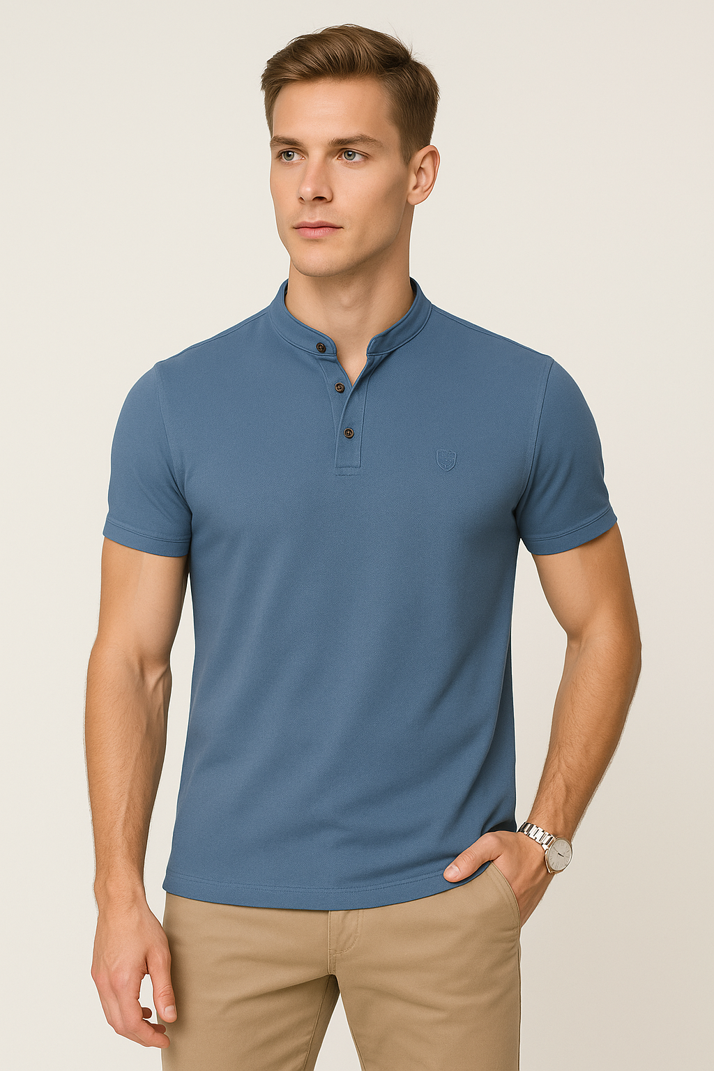 Playeras Polo Para Hombre Cuello Mao Bordado APCMAB Acero