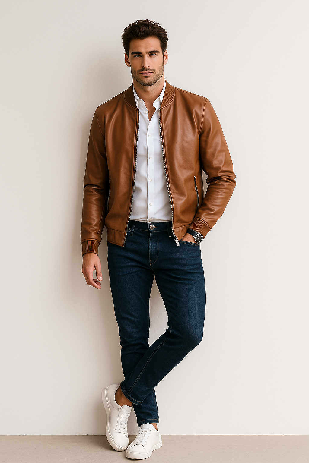 Chamarras Para Hombre Bomber Tipo Piel Cierre Frontal D45306 Camel