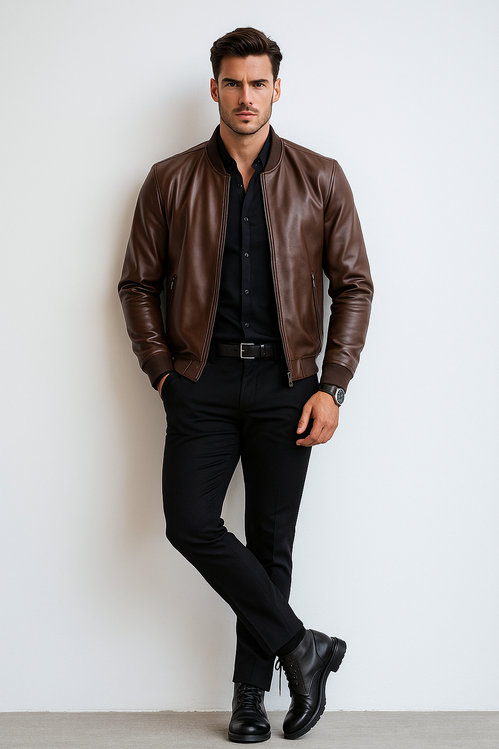 Chamarras Para Hombre Bomber Tipo Piel Cierre Frontal D45306 Chocolate