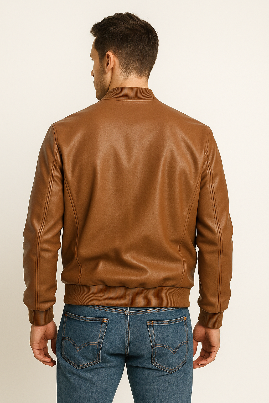 Chamarras Para Hombre Bomber Tipo Piel Cierre Frontal D45306 Camel