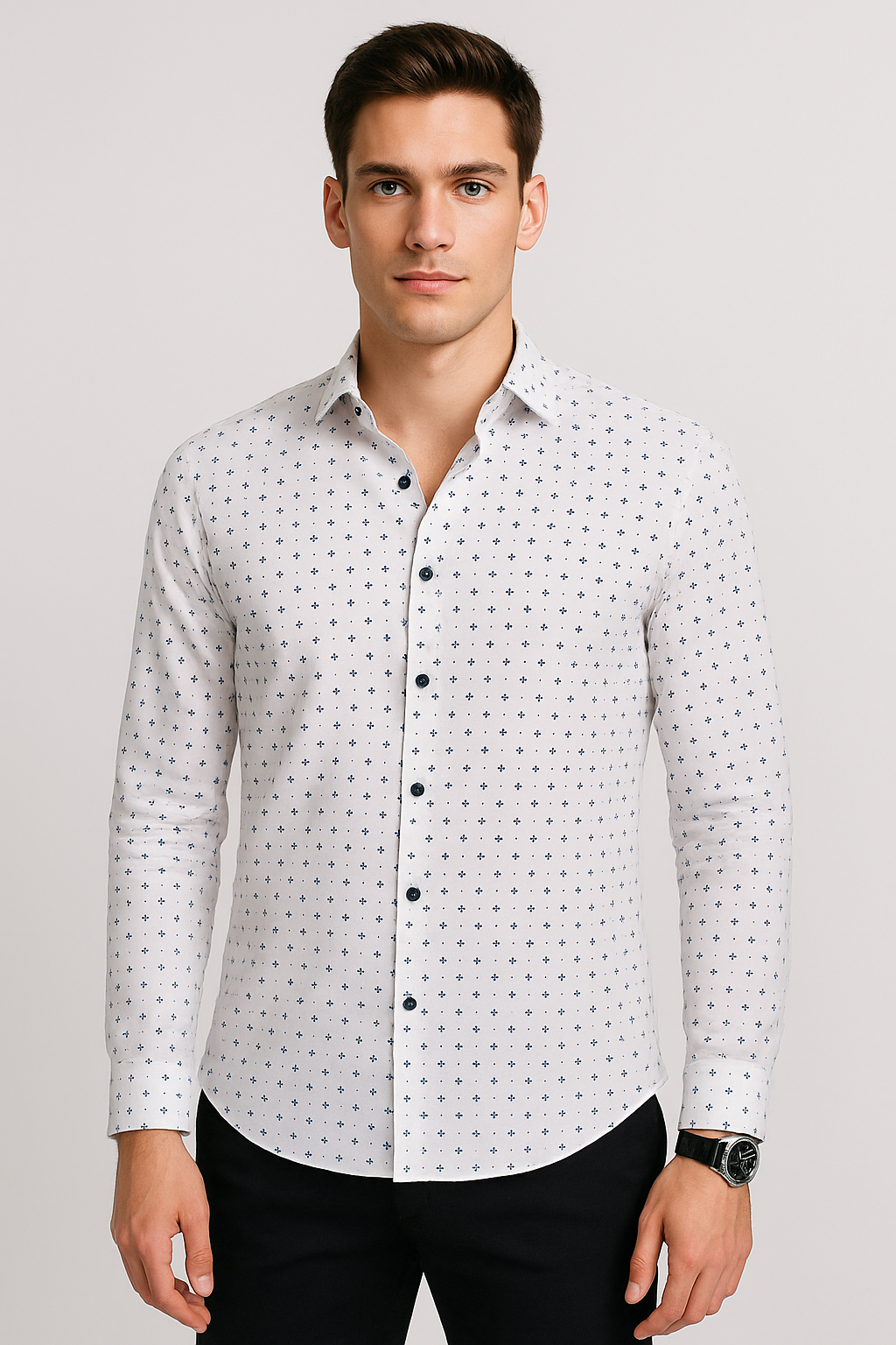 Camisas Para Hombre Slim Fit Microestampado B51314 Blanco