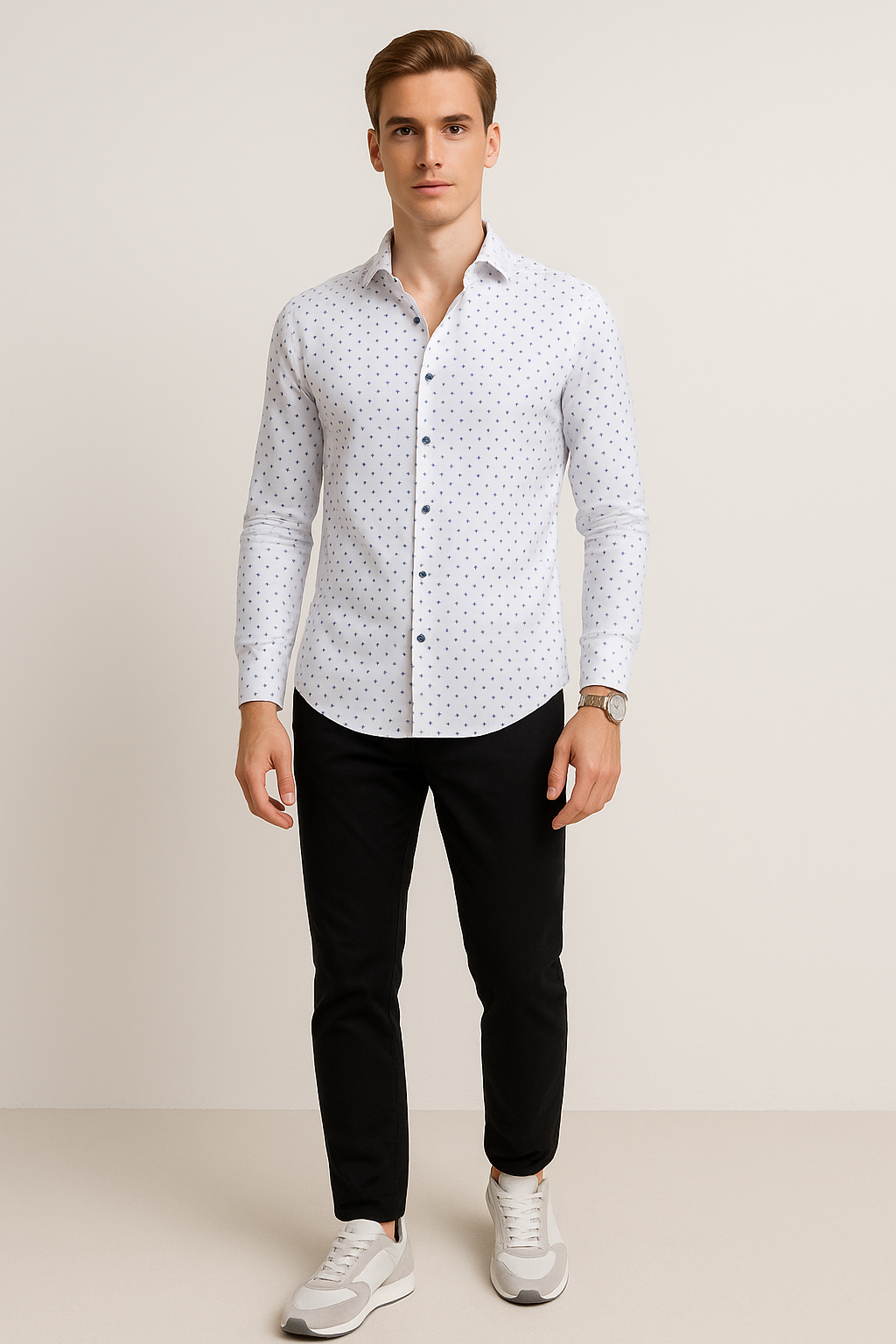 Camisas Para Hombre Slim Fit Microestampado B51314 Blanco